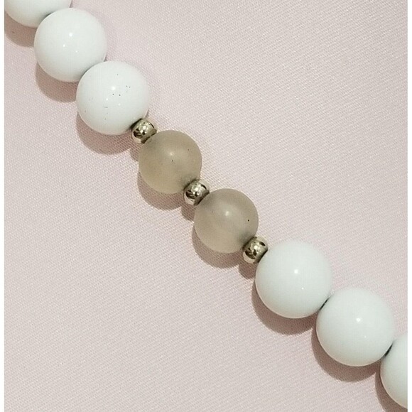 36" Long White and Gray Vintage Necklace strung on Chain - Picture 9 of 10